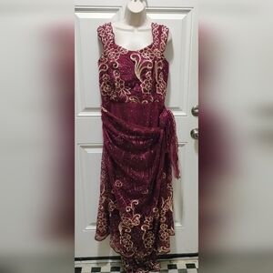 Custom-made Gold And Burgundy Floral Maxi Dress